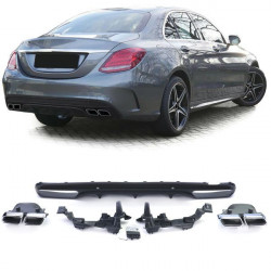 Заден дифузьор 4 тръби черен гланц + накрайници за Mercedes C Class W205 14-18