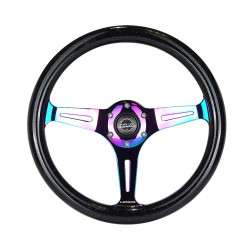 Спортен волан с 3 спици NRG Classic, 350мм, дърво, отстъп 38мм, черен/неон