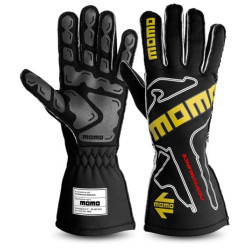 MOMO PERFORMANCE състезателни ръкавици с хомологация на FIA (външен шев), черен