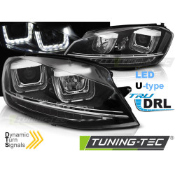 ФАРОВЕ U-LED LIGHT DRL ЧЕРНИ SEQ за VW GOLF 7 11.12-17
