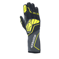 FIA състезателни ръкавици Alpinestars Tech-1 ZX V4 (външен шев), сив/черен/флуо жълт