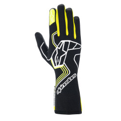 FIA състезателни ръкавици Alpinestars Tech-1 Race V4 (външен шев), черен/флуо жълт