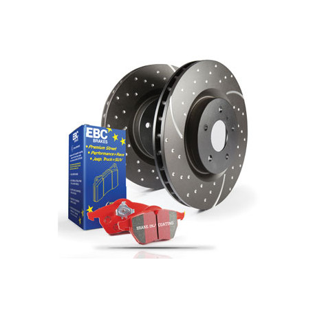 Спирачни дискове и накладки EBC Преден комплект EBC PD12KF356 - Discs Turbo Grooved + brake pads Redstuff Ceramic | race-shop.bg