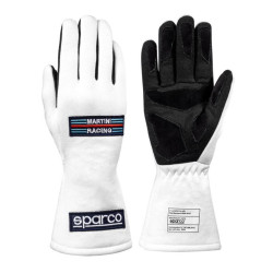 FIA състезателни ръкавици Sparco MARTINI RACING LAND 2025 (вътрешен шев), бял