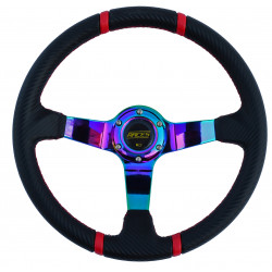 Спортен волан с 3 спици RACES Drift Neo Carbon, 350мм, карбон, отстъп 90мм, карбон/неон/червен