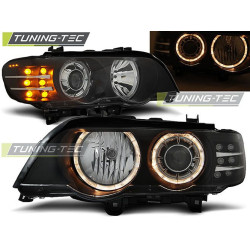 TUNING-TEC фарове (Ангелски очи, LED мигач) за XENON BMW X5 E53 09.99-10.03 (D2S/H7), черен
