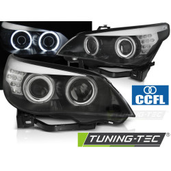 ФАРОВЕ АНГЕЛСКИ ОЧИ CCFL ЧЕРНИ LED МИГАЧИ за BMW E60/E61 03-07