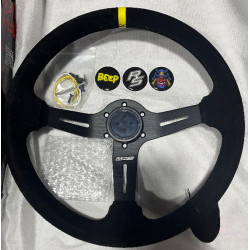 Спортен волан с 3 спици RACES Giallo Clarus, 350мм, велур, отстъп 70мм, черен/жълт