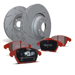 Преден комплект EBC PD07KF300 - Спирачни дискове Ultimax Grooved + накладки Redstuff Ceramic
