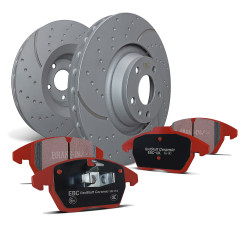 Преден комплект EBC PD12KF355 - Спирачни дискове Turbo Grooved + накладки Redstuff Ceramic