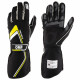 Състезателни ръкавици OMP Tecnica с хомологация от FIA (външен шев) черно / жълто