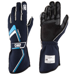 Състезателни ръкавици OMP Tecnica с хомологация от FIA (външен шев) синьо / циан