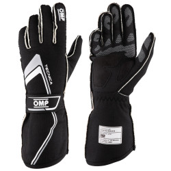 Състезателни ръкавици OMP Tecnica с хомологация от FIA (външен шев) Черно / бяла