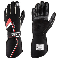 Състезателни ръкавици OMP Tecnica с хомологация от FIA (външен шев) черно / червено