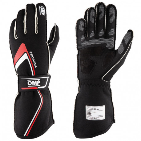 Ръкавици Състезателни ръкавици OMP Tecnica с хомологация от FIA (външен шев) черно / червено | race-shop.bg