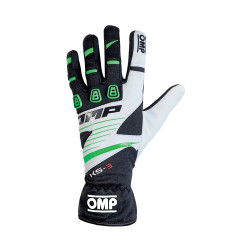 Състезателни ръкавици OMP KS-3 (вътрешни шевове) черно / бяло / зелено