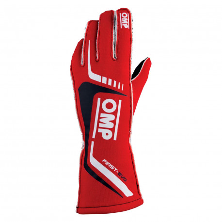 Ръкавици Състезателни ръкавици OMP First EVO с хомологация от FIA (външен шев) червено / черно / бяло | race-shop.bg