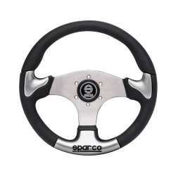 Спортен волан с 3 спици Sparco P222, 345мм, кожа, сребърни вложки, отстъп 30мм, черен/сребърен