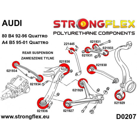 B4 (92-96) Quattro STRONGFLEX - 026217A: Rear suspension bush kit SPORT | race-shop.bg