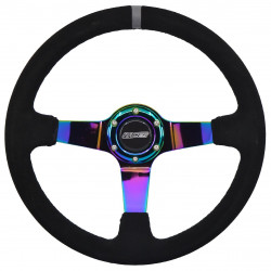 Спортен волан с 3 спици RACES Drift Neo, 350мм, велур, отстъп 90мм, черен/неон/сив