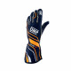 Състезателни ръкавици OMP ONE-S с хомологация на FIA (външни шевове) синьо/оранжево