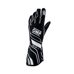 Състезателни ръкавици OMP ONE-S с хомологация на FIA (външни шевове) черно/бяло