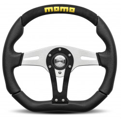 Спортен волан с 3 спици MOMO TREK, 350мм, велур, отстъп 40мм, черен/сребърен/жълт